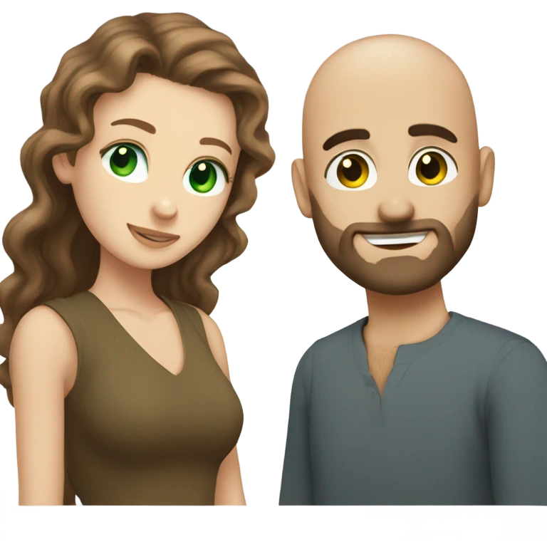 bald bearded guy green eyes hug long curly brown hair white girl emoji
