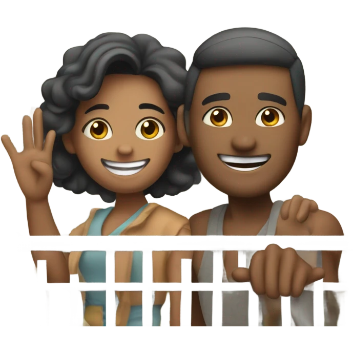 Couple waving from house emoji