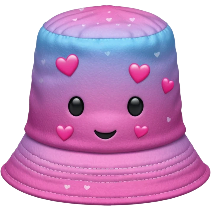 Pink ombre bucket hat with hearts and glitter emoji