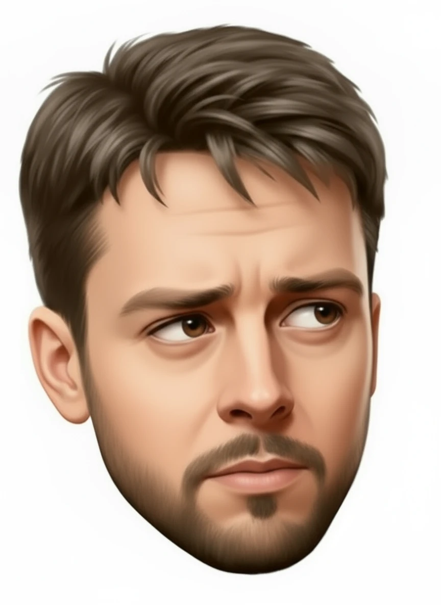 нарисуй этого человека в такой же позе, чтобы он смотрел глазами  на 45 градусов вниз, без фона emoji