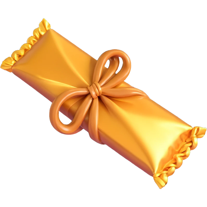 a wrapped caramel candy with twisted ends, golden wrapper, on a transparent background emoji