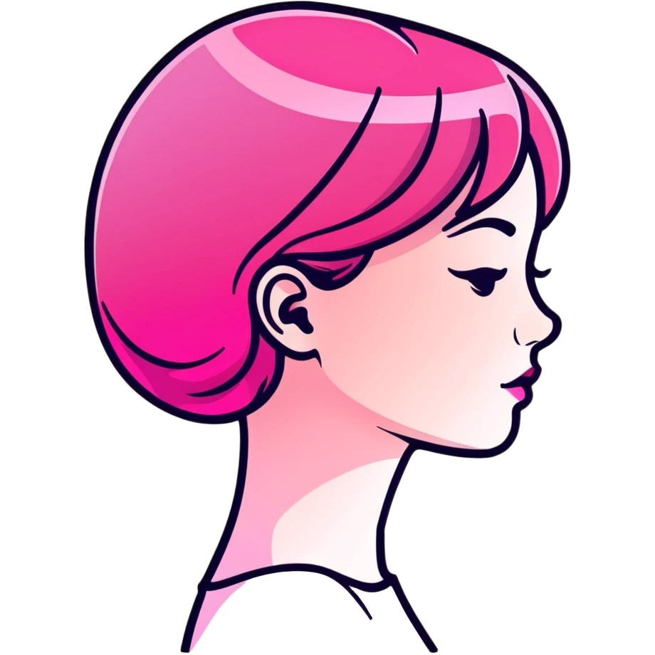 Girl in profile view with curved silhouette, transparent glass style, bright pink gradient, with highlights and shadows, minimalist design emoji