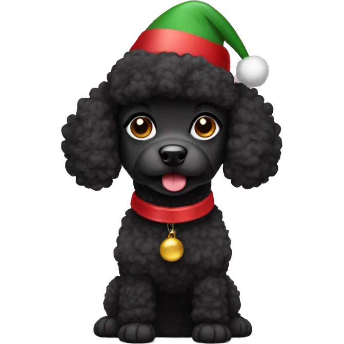 Black poodle wearing Christmas hat emoji