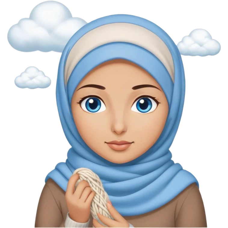 Turkish beautiful finish Konya girl blue eyes with clouds hijab does knitting  emoji