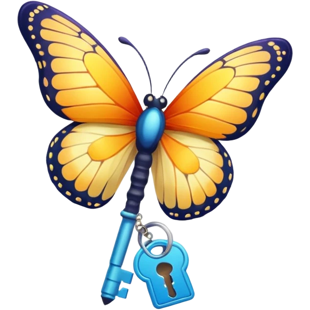 A butterfly carrying a key emoji