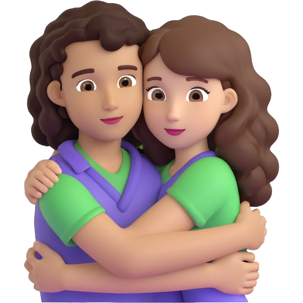 girl with long light brown hair and pale skin hugging a boy with black curly hair and tanned skin emoji