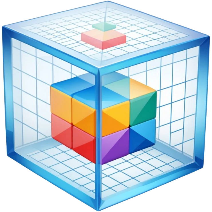 An icon featuring a transparent cube with geometric sections and mathematical calculations, symbolizing the study of mathematics. The design includes algebraic formulas, graphs, and mathematical symbols, representing advanced mathematical concepts and problem-solving. Transparent background emoji