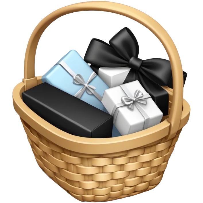 small gift basket with hardly anything it but 3 things and the gift basket color white and black emoji