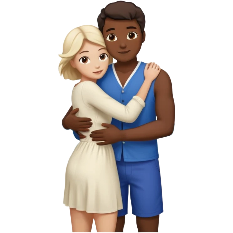 Metis black Man and white woman hug in love on beach emoji