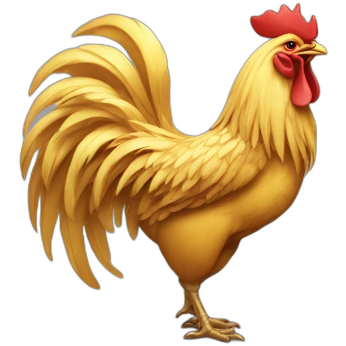 proud and howling golden rooster with a crown on its head emoji