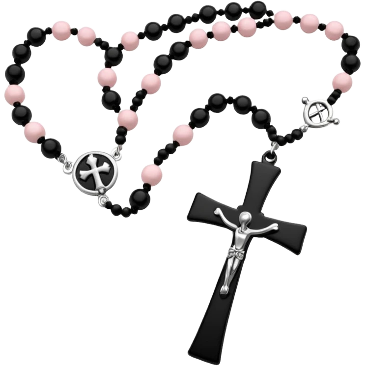 Black beaded ankh rosary light pink and silver emoji