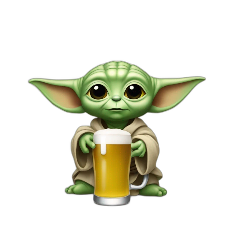 Bébé yoda avec une bière  emoji
