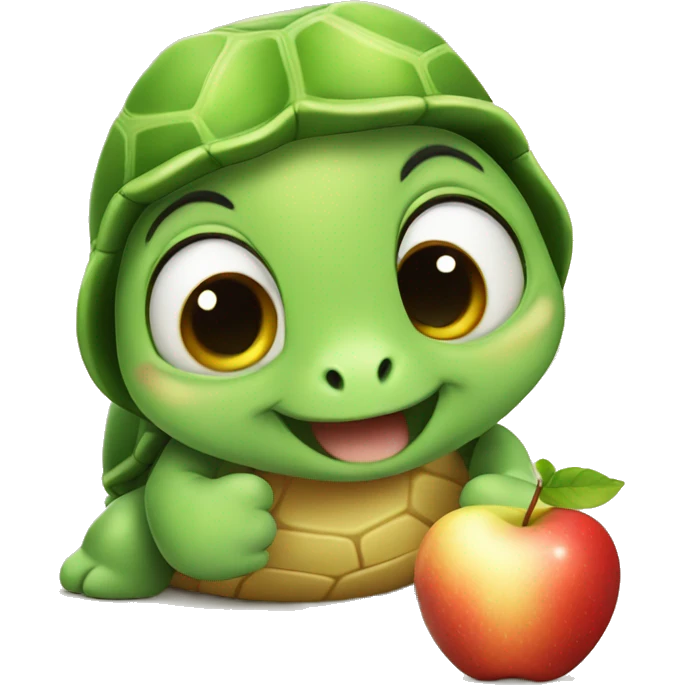 Cute Turtle eating apple  emoji