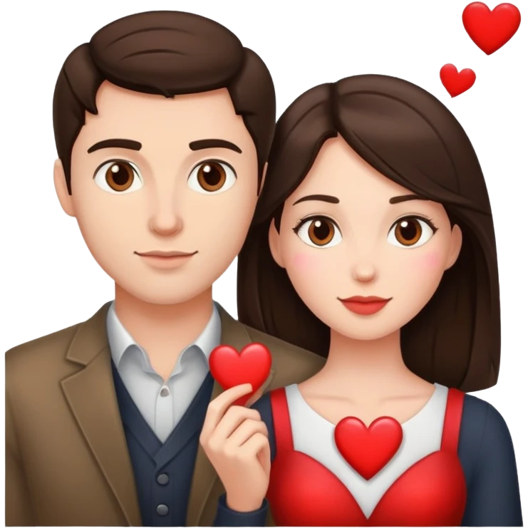 Brunette woman and brunette man with hearts emoji