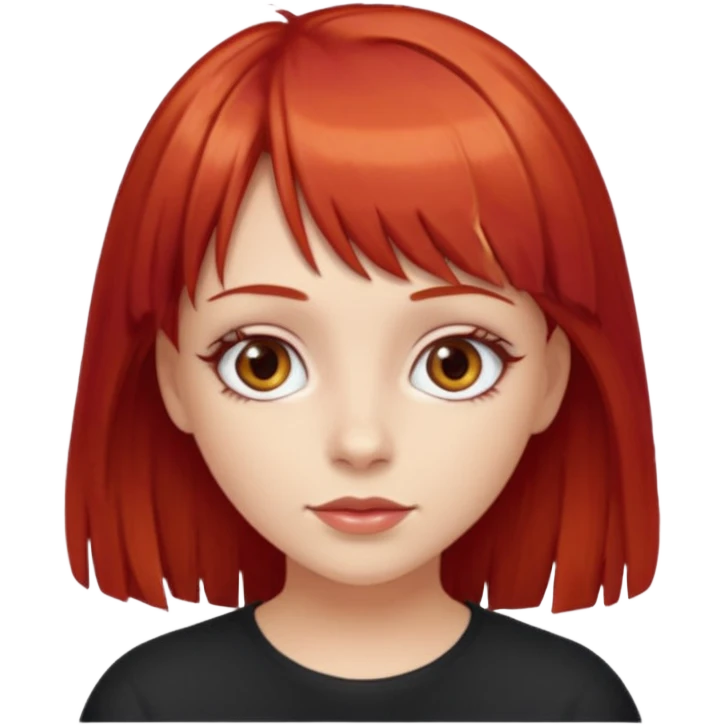 Uma menina de franja cabelos vermelhos e olhos de mel emoji