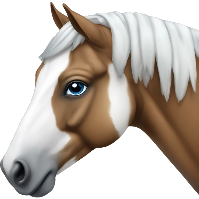 Noriker horse portrait with blue eyes and white marking from the head and down to the nose. emoji