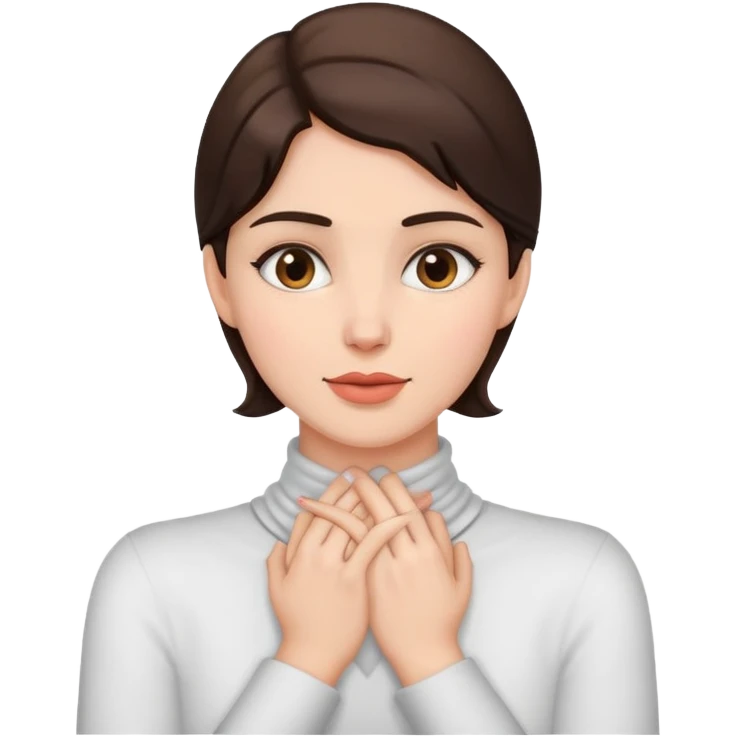 brunette woman with hands grabbing neck emoji