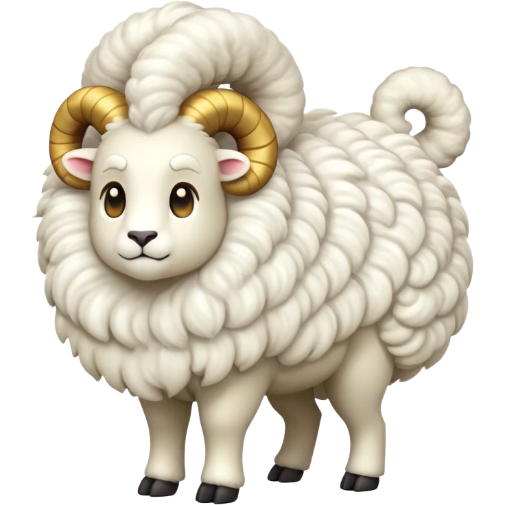 cinematic-[ram]-realistic-full-body-standing-emoji,-tail-flicking-lazily,-head-tilted-dramatically,-curly-[white]-fur,-simplified-yet-realistic-focused-features,-highly-detailed,-glowing-with-an-almost-sarcastic-glow emoji