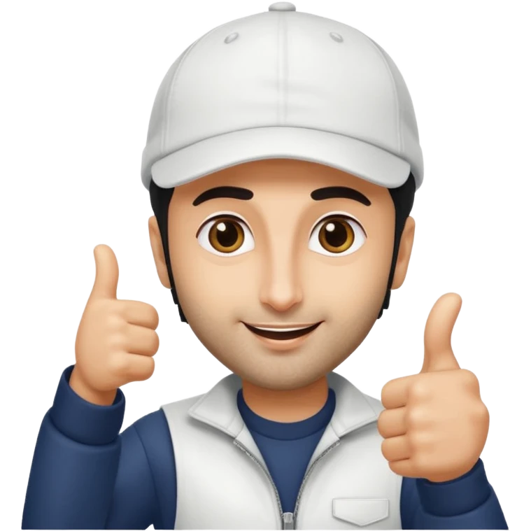 generate a pretty bratz emoji of ranbir kapoor wearing a white cap and doing a thumbs up emoji