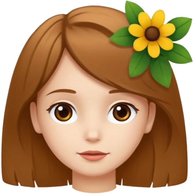 Ein braunhaariges Mädchen (glatte Haare ) mit einen Blume hinter dem ohr lange haare zur Seite kuckend Blume hinter dem rechten Ohr so das man es sieht zur Seite schauen soll das Mädchen also sieht man das Mädchen von der rechten Seite  emoji