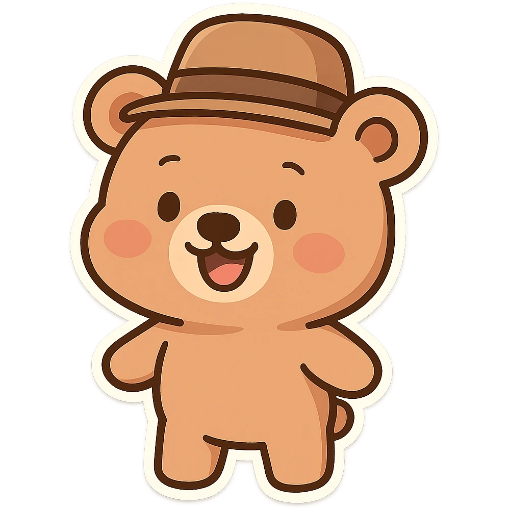 a bear wearing a hat, fun and friendly style emoji