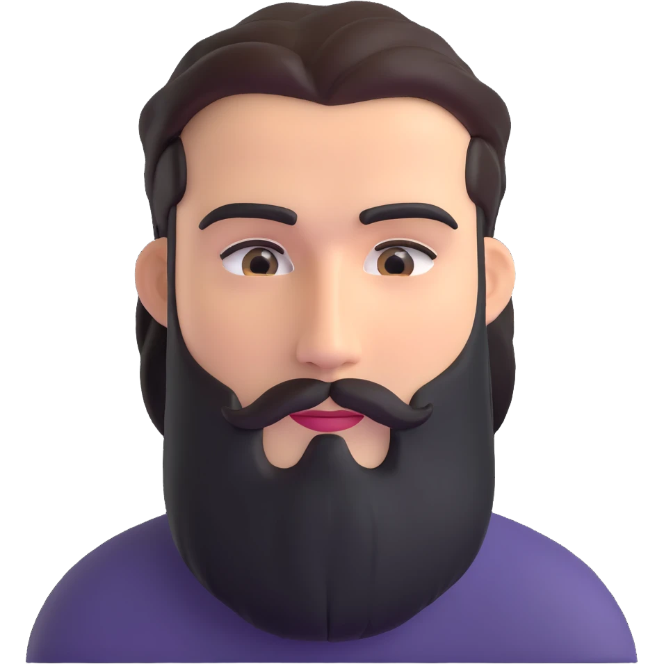 man with medium length beard and connected eyebrows emoji