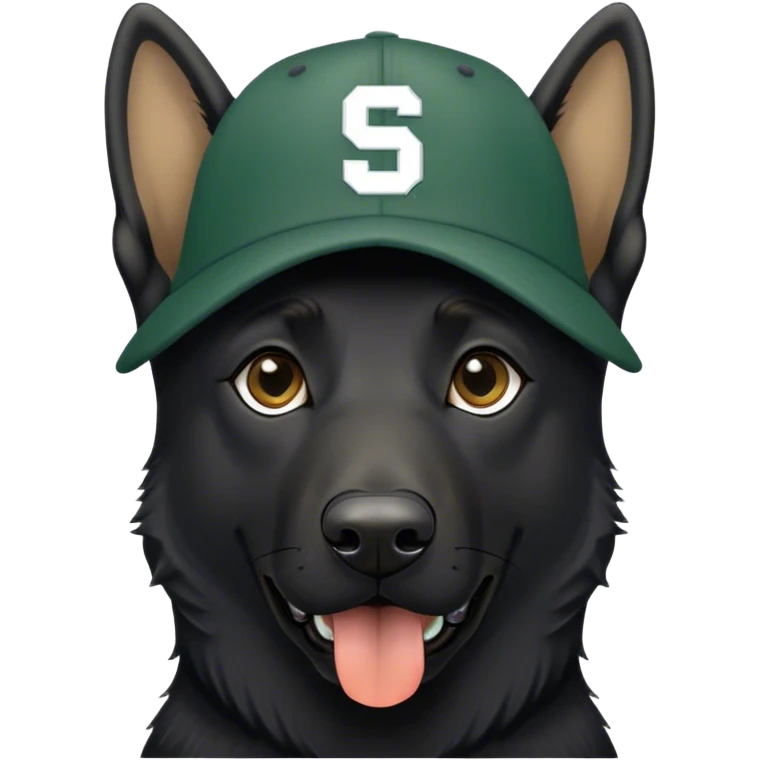 Black German shepherd wearing a Michigan state spartan hat emoji