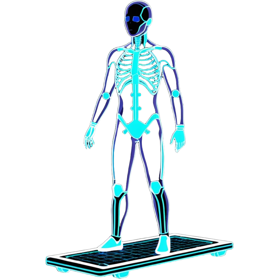 3D holographic full body scan with glowing grid lines, futuristic medical technology emoji