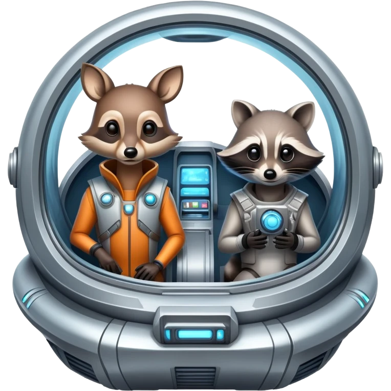 Deer and a raccoon in a sci fi spaceship emoji