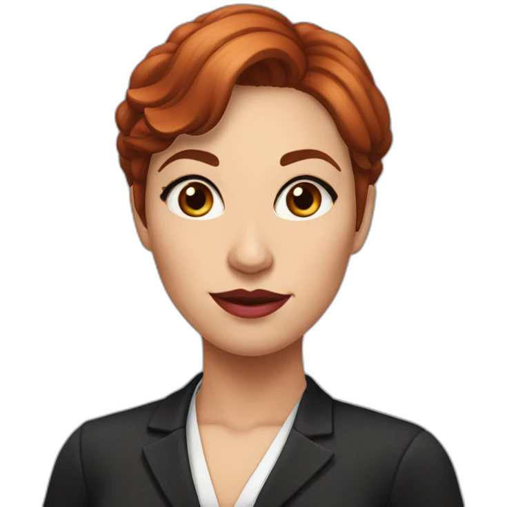 Female lawyer with cateye eyeliner ,brown eyes, plumped pink mouth and slightly red hair emoji