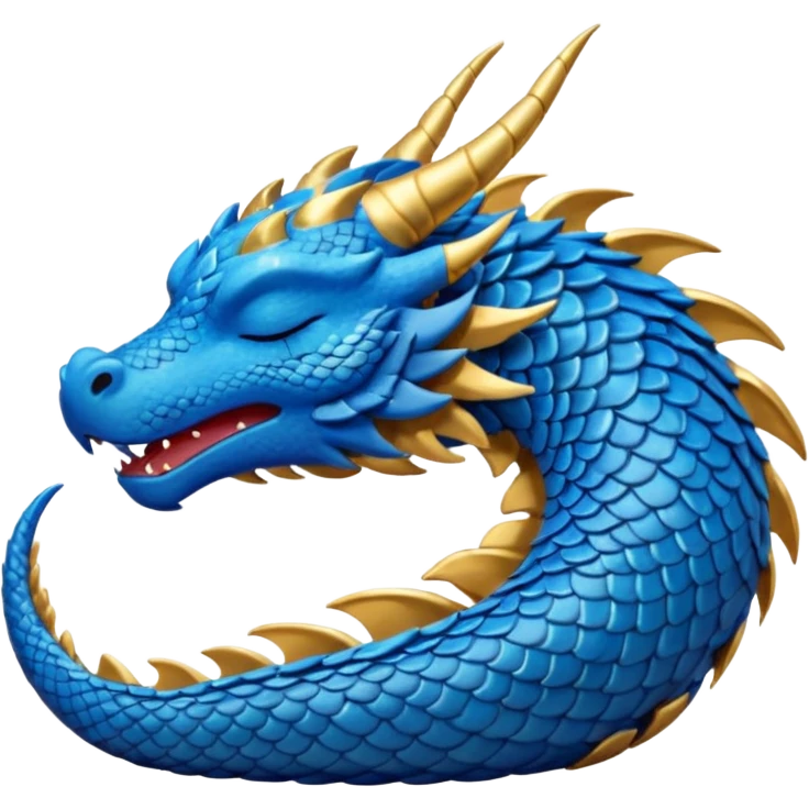 Blue dragon with gold accents sleeping with zzz emoji