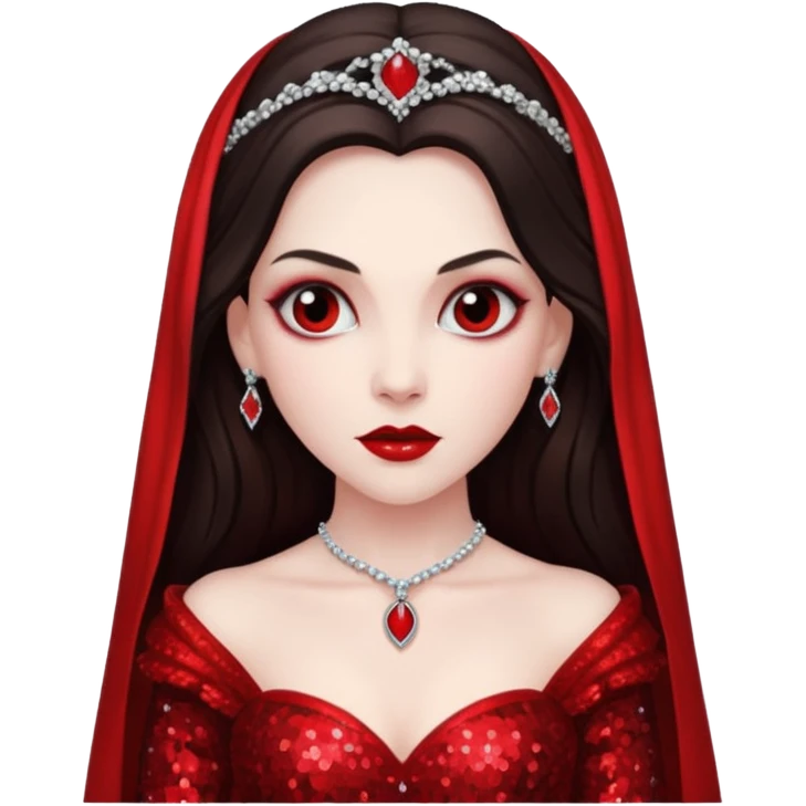 Bride of Dracula with long dark brown hair, red sequin outfit emoji
