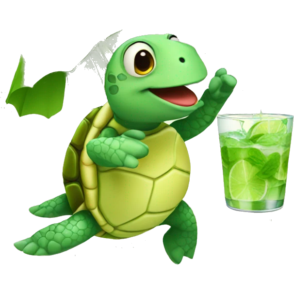 dancing turtle drinking mojito emoji