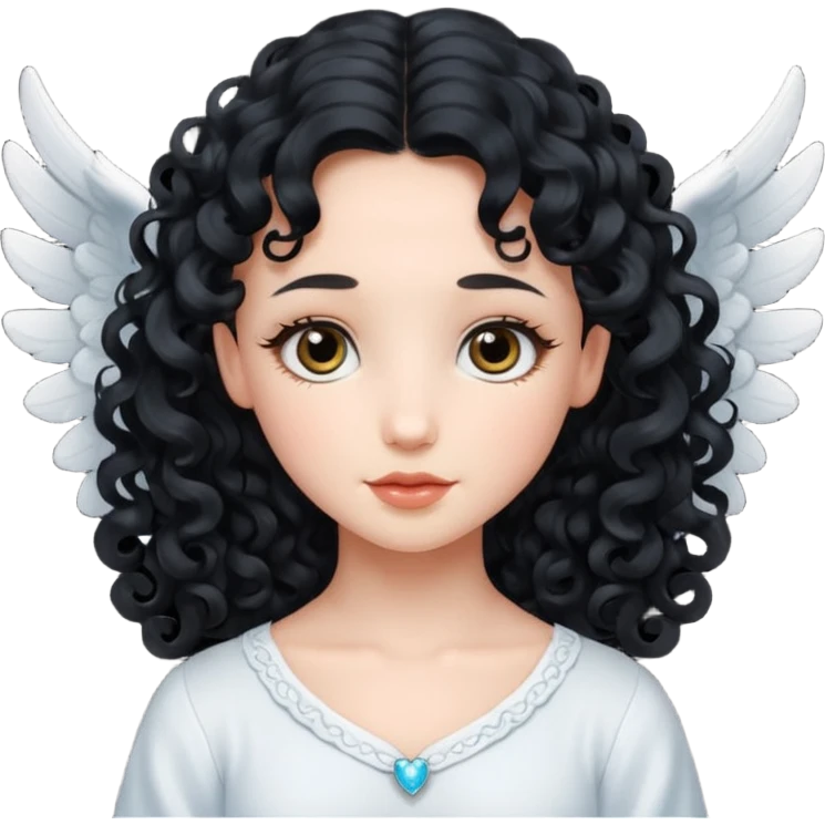 Gentle angel with long black curls and cloud background emoji