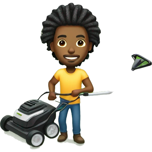 light skin Black man with dreads mowing lawn aerial view  emoji