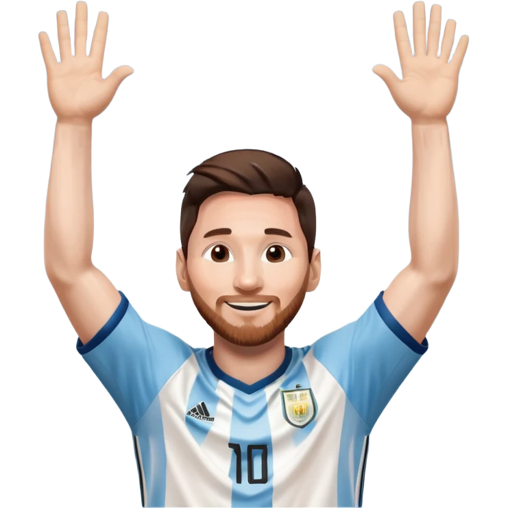 Lionel Messi celebrating with arms raised in Argentina football jersey emoji