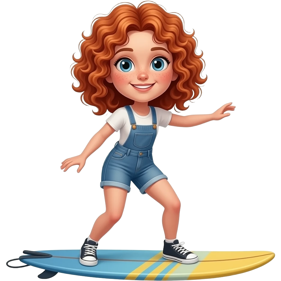 Fille rousse bouclés tâches de rousseur surf emoji