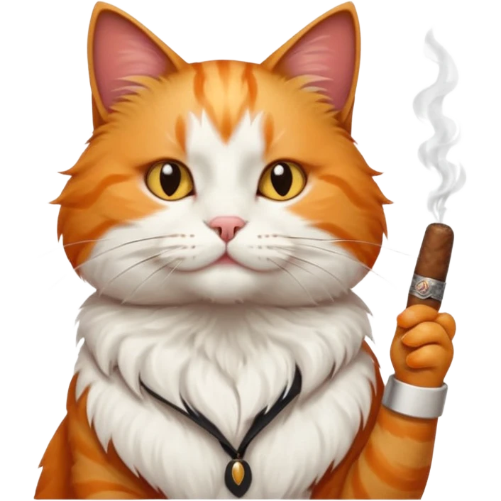 fluffy white and orange cat smoking a cigar emoji