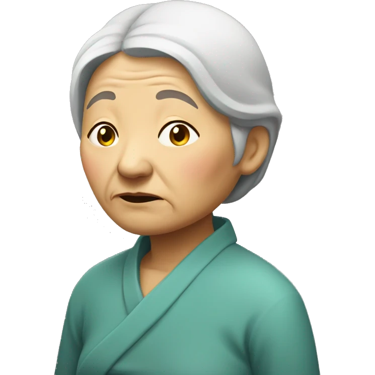Chinese old woman sad standing emoji