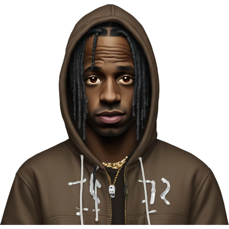 travis scott dressed drip with a text upon his head saying darin emoji