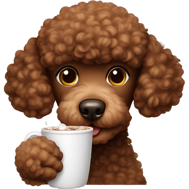 brown poodle drinking hot cocoa emoji