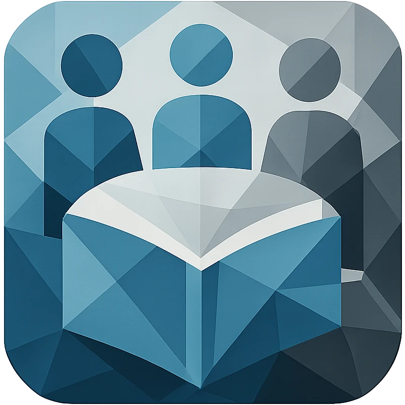 modern abstract square logo representing a study circle for founders, technology and research themes, no text, engaging, suitable for small group discussion event emoji