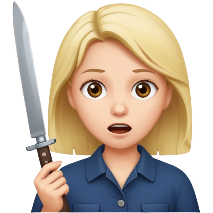 girl holding a knife, surprised face emoji