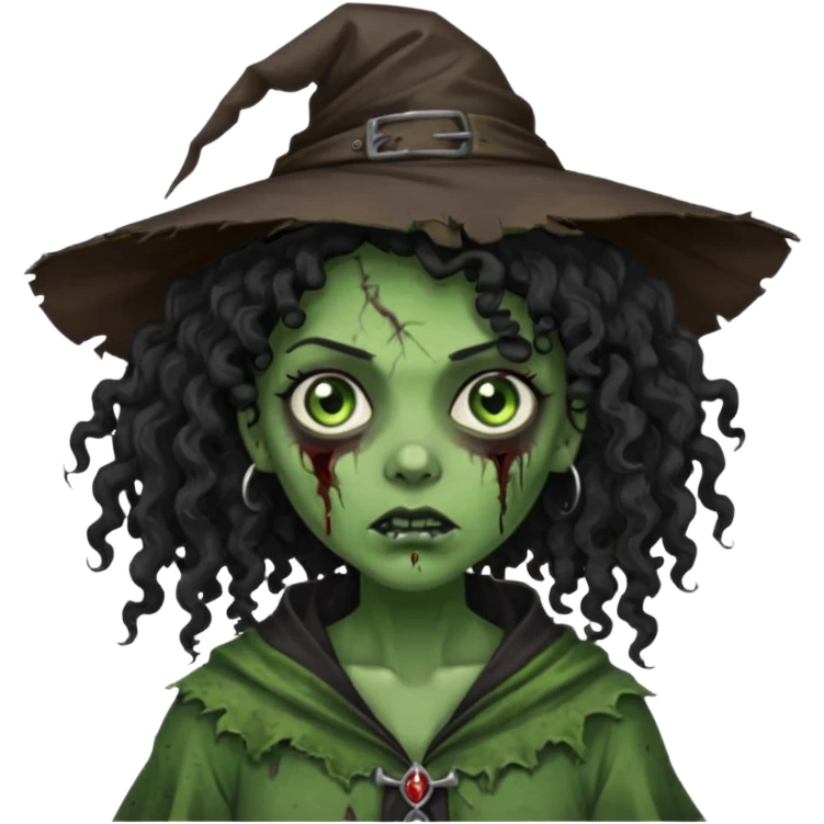 black curly hair, dark skin Zombie Witches emoji
