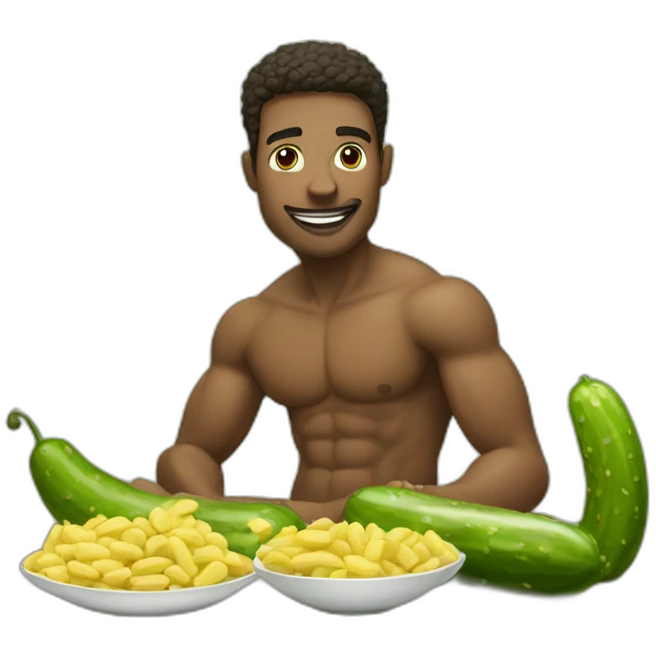 Fit-male-in-bikini-eats-a-pickle emoji