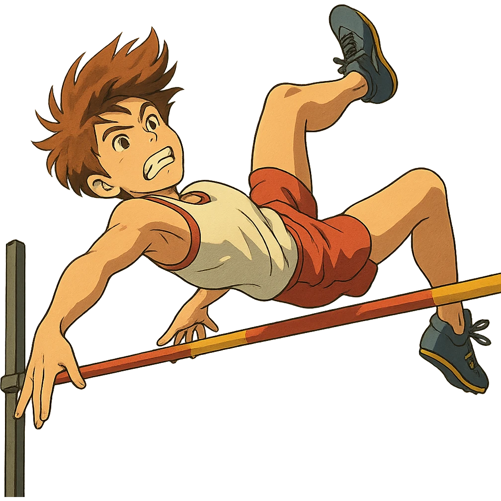 ghibli style high jump athlete in a dramatic jump emoji