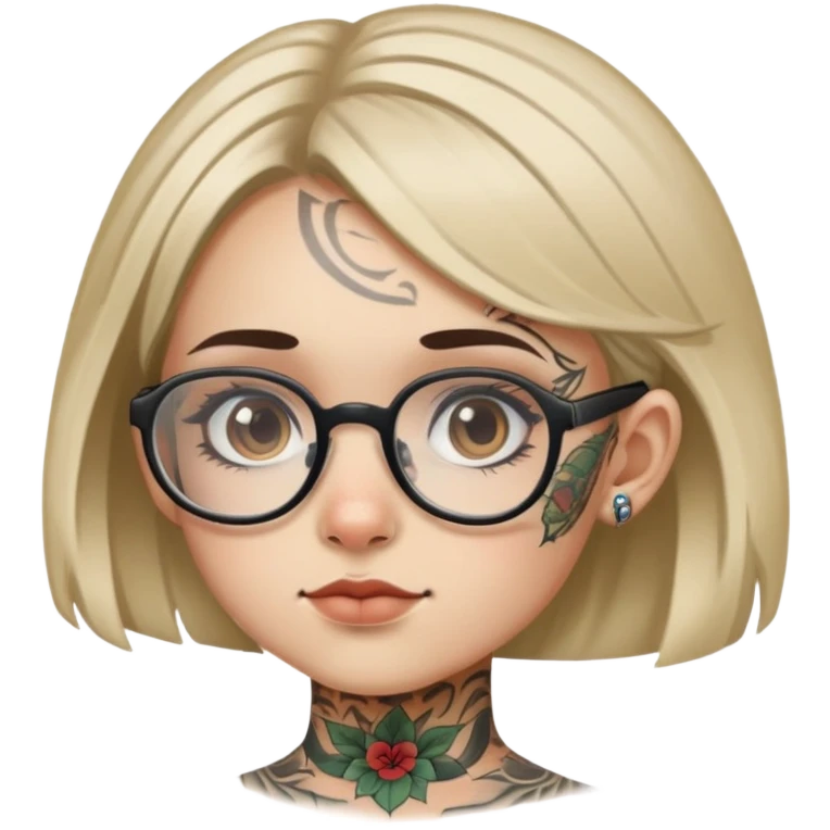 young girl with face tattoos wearing glasses emoji