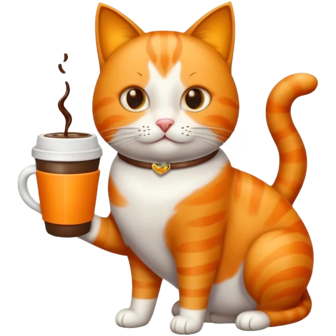 Gato naranja tomando café frio con un popote agarrándolo con sus patitas emoji