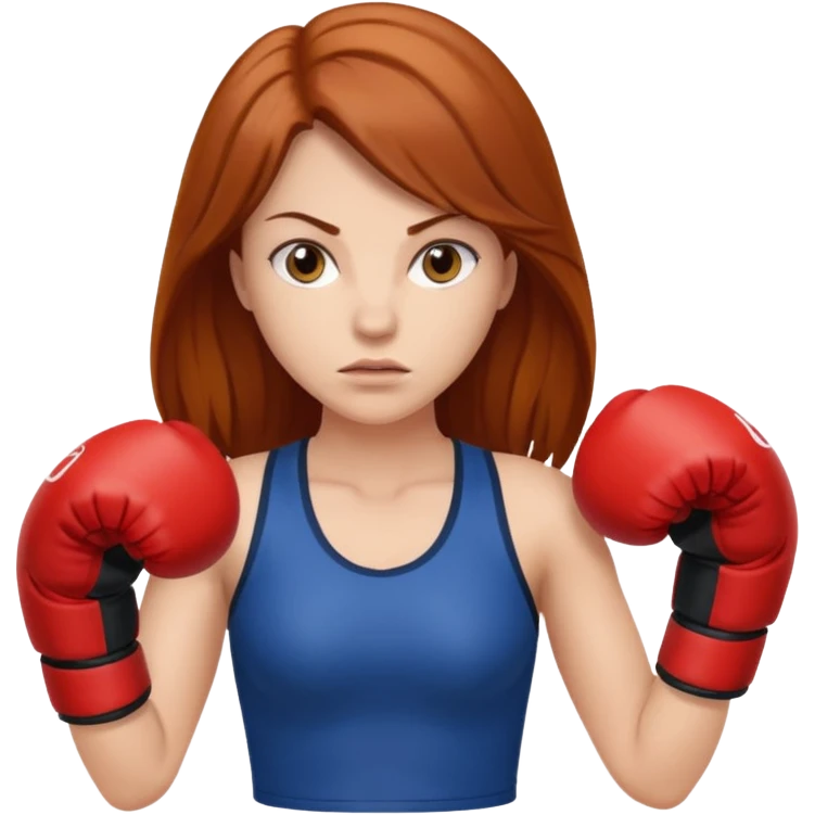 femme avec gants de boxe, châtain rousse cheveux long  emoji
