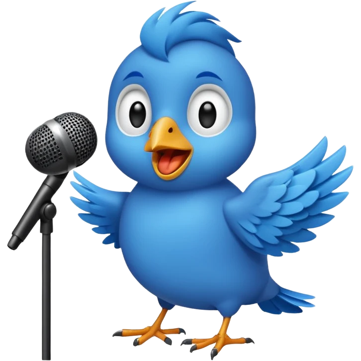 A blue Twitter bird happily singing Beautiful music emoji
